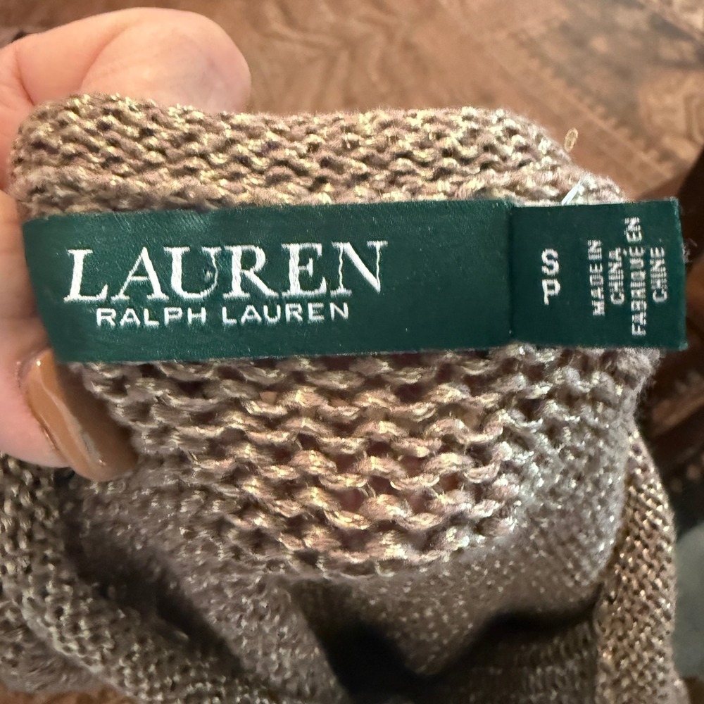 Lauren Ralph Lauren Womens Bronze Gold Metallic Knit Crew Neck Sweater SP - Picture 4 of 9